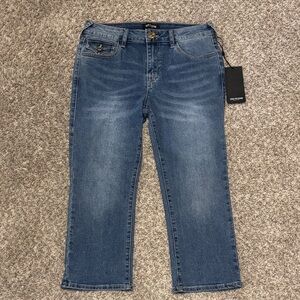 NWT True Religion Billie Flap Pocket Straight Capri Jeans Medium Tide Wash 27